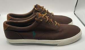 Polo Ralph Lauren Vaughn Brown Canvas Suede Sneakers Size 14D